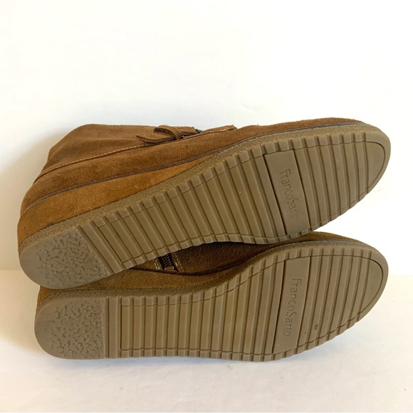 Franco Sarto Brown Suede Wedge Booties Womens 7 Buckle Strap Brooke Leather - Picture 8 of 8